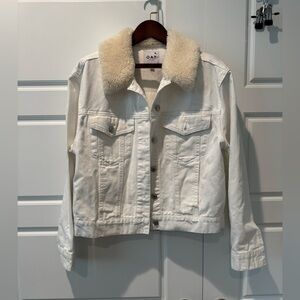 OAT White Denim Long Sleeve Jacket Fur Collar Button Closure Womens Size Medium